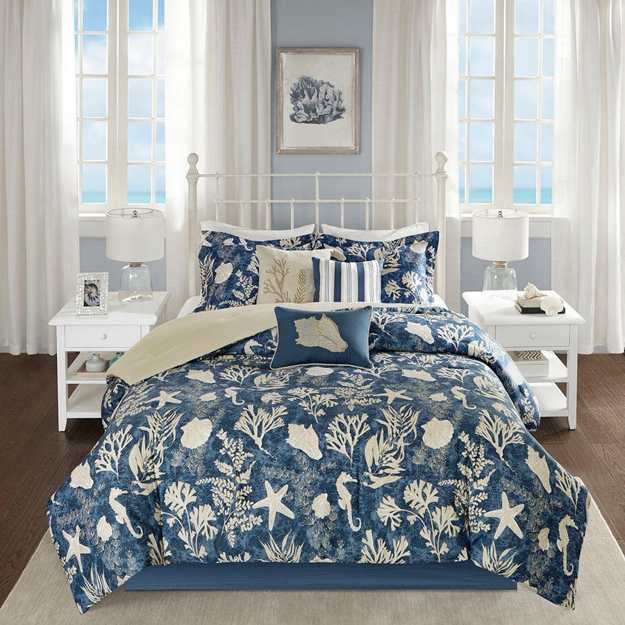 Cape 36 " W Cod 7 Piece Cotton Sateen Comforter Set Blue King Olliix.com