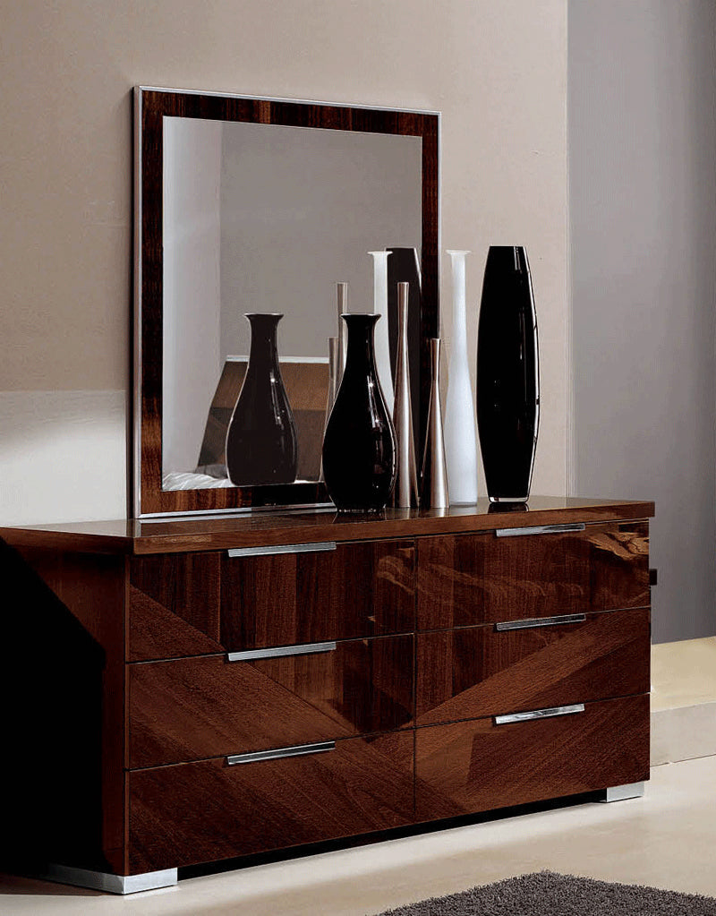 ESF Furniture - Capri Dresser with Mirror Set in High Gloss Walnut - CAPRIDRESSER-M ESF Furniture