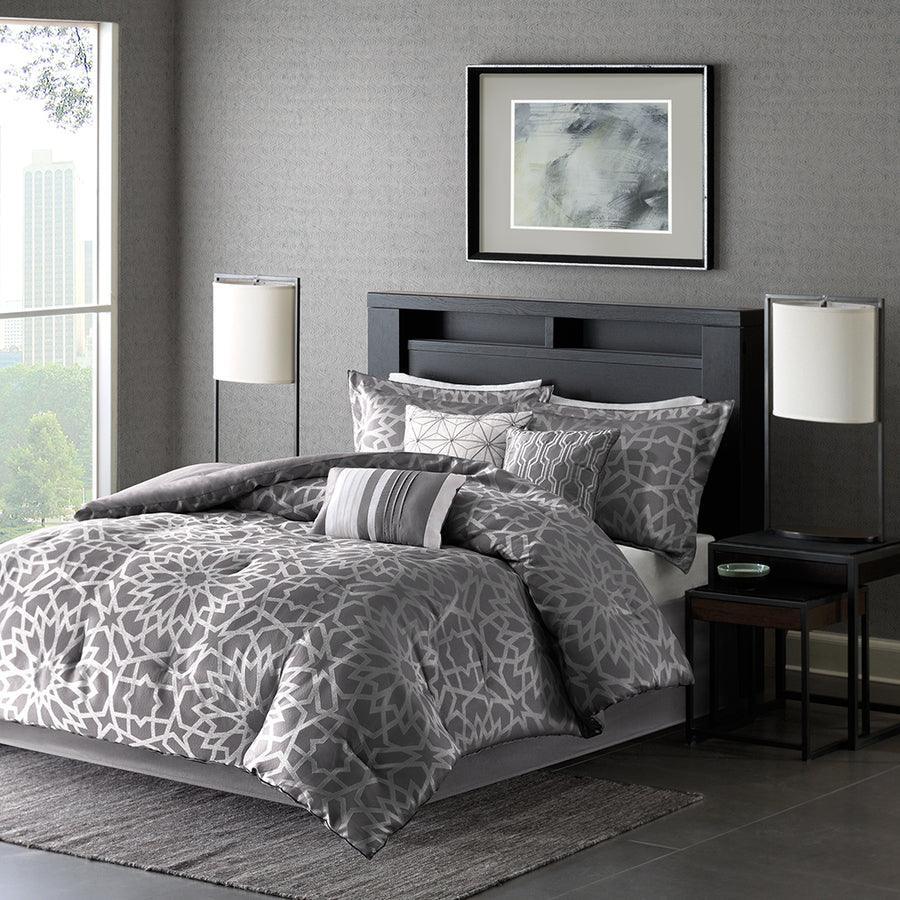 Carlow 7 Piece Comforter Set Gray King Olliix.com