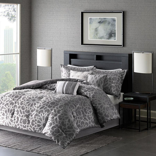 Carlow Coastal 7 Piece Comforter Set Gray Cal King Olliix.com