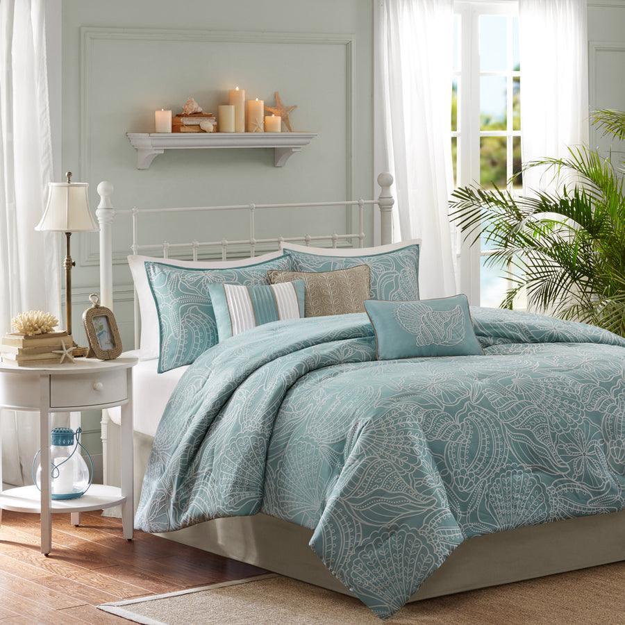 Carmel 7 Piece Coastal Comforter Set Blue King Olliix.com