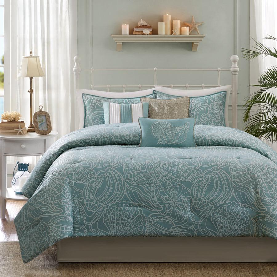 Carmel 7 Piece Coastal Comforter Set Blue King Olliix.com