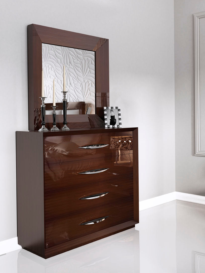 ESF Furniture - Carmen Single Dresser with Mirror Set in Walnut - CARMENSDRESSERWALNUT-M ESF Furniture