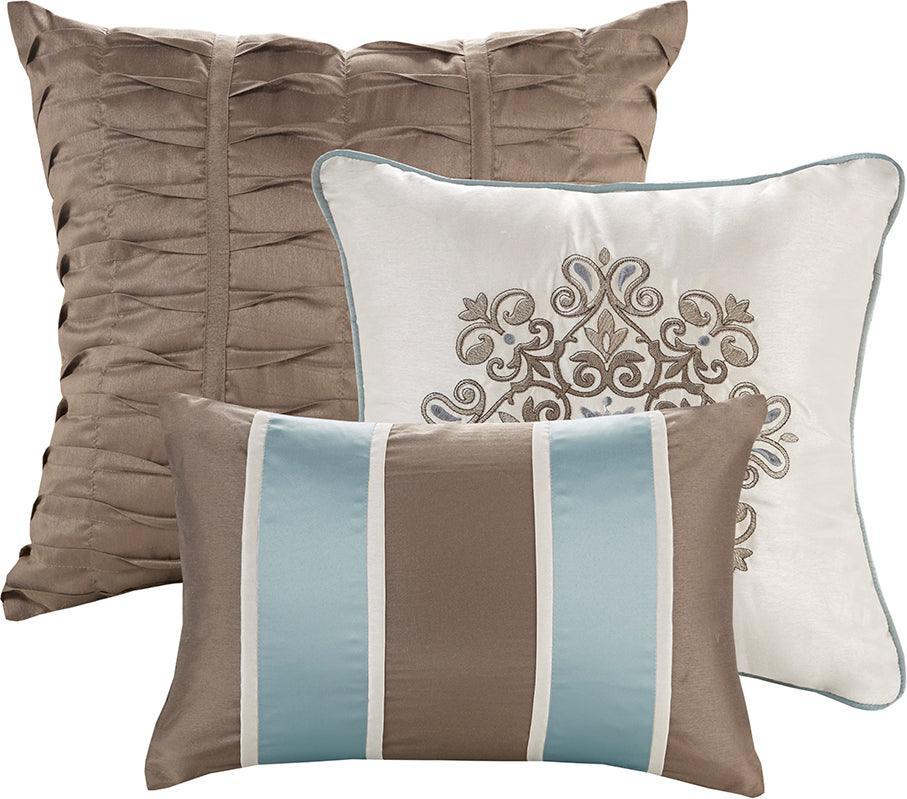 Caroline Jacquard 7 Piece Comforter Set Blue Queen Olliix.com