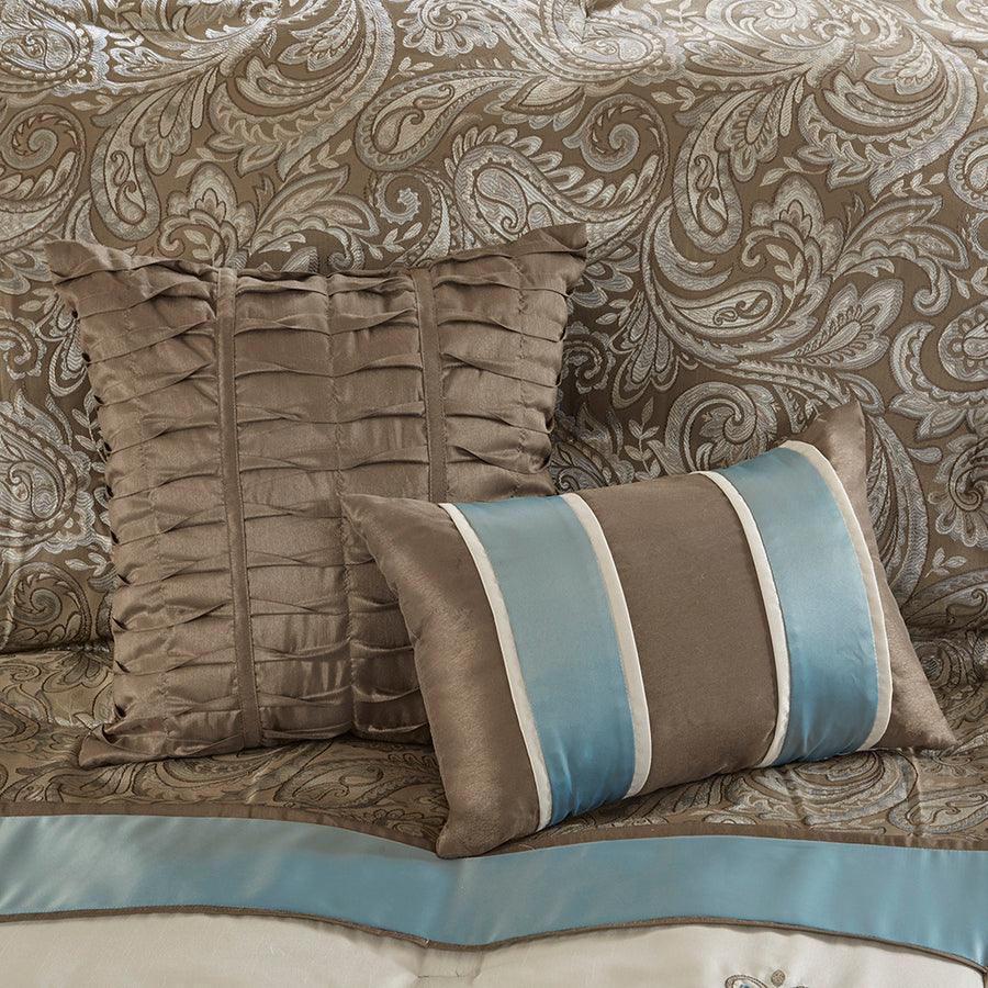 Caroline Jacquard 7 Piece Comforter Set Blue Queen Olliix.com