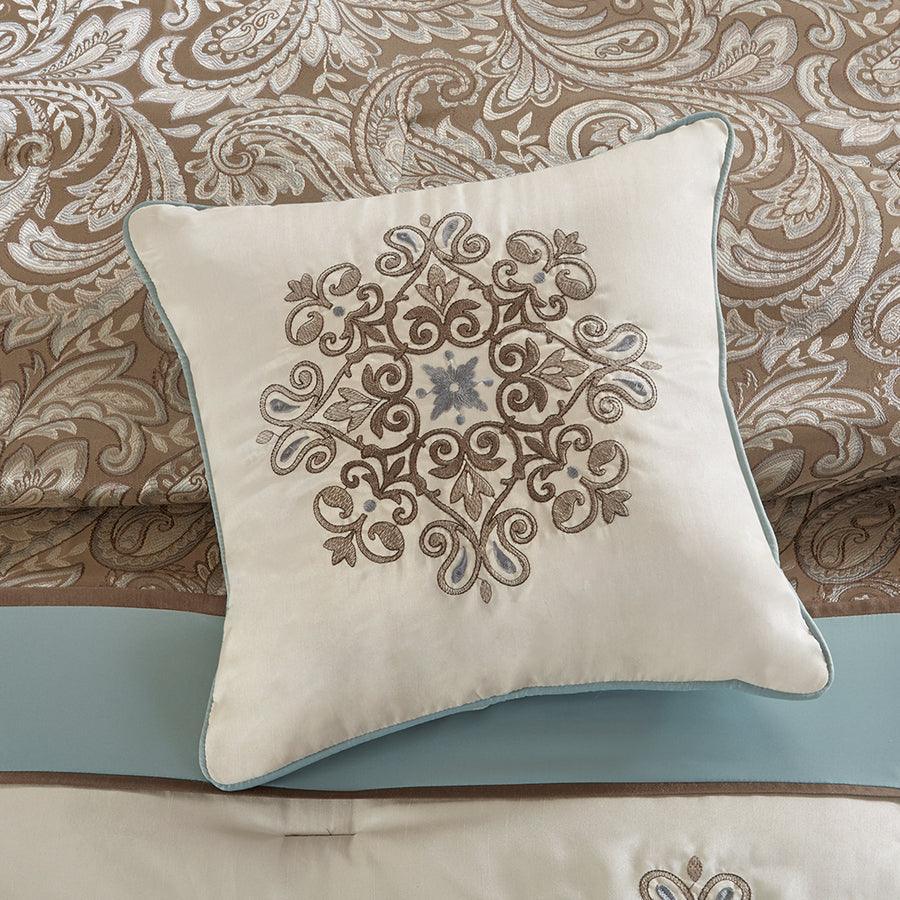 Caroline Jacquard 7 Piece Comforter Set Blue Queen Olliix.com