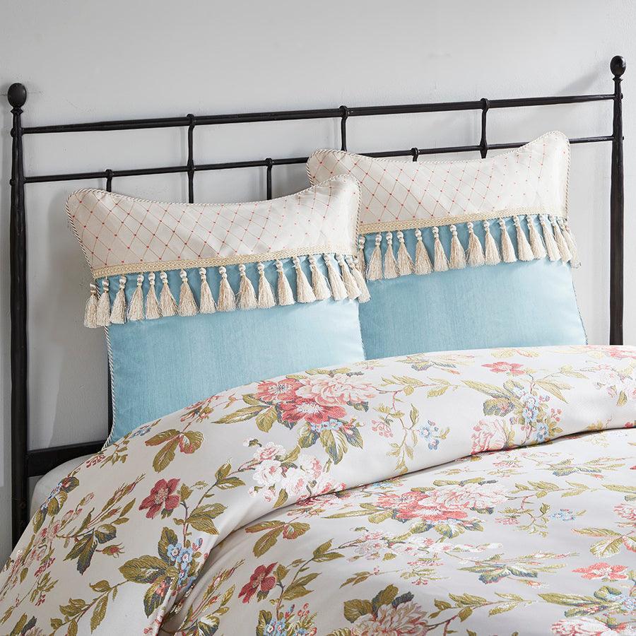 Carolyn Floral Jacquard Comforter Set With Euro Shams And Dec Pillows Ivory King Olliix.com