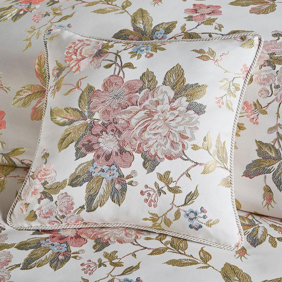 Carolyn Floral Jacquard Comforter Set With Euro Shams And Dec Pillows Ivory King Olliix.com