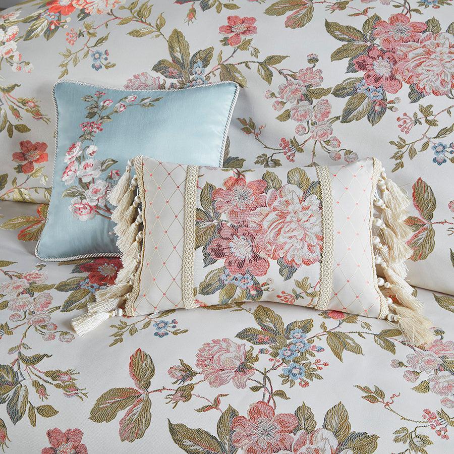 Carolyn Floral Jacquard Comforter Set With Euro Shams And Dec Pillows Ivory King Olliix.com