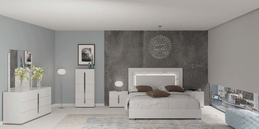 ESF Furniture - Carrara 5 Piece Queen Bedroom Set w-Light in White - CARRARA-QS-5SET ESF Furniture