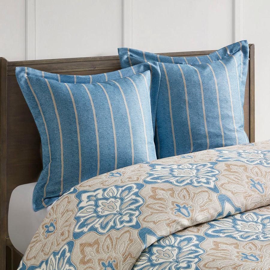 Caspian Medallion Print Comforter Set With Euro Shams And Dec Pillows Blue King Olliix.com