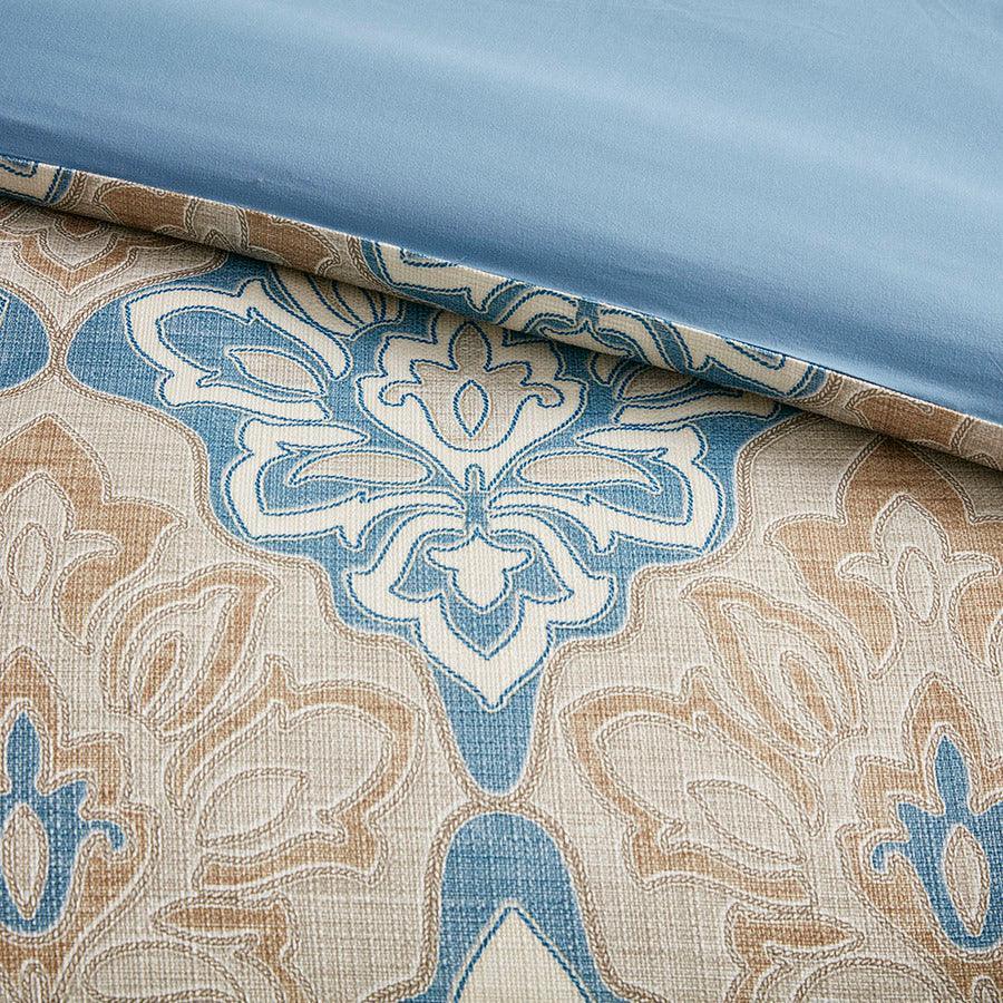 Caspian Medallion Print Comforter Set With Euro Shams And Dec Pillows Blue King Olliix.com