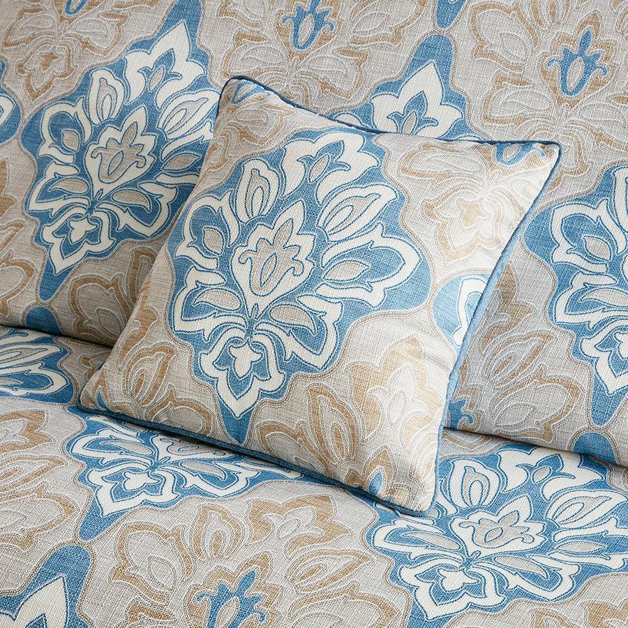 Caspian Medallion Print Comforter Set With Euro Shams And Dec Pillows Blue King Olliix.com