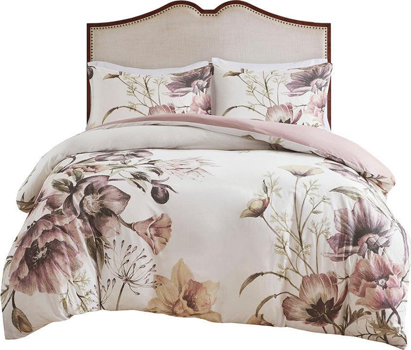 Cassandra Shabby Chic 3 Pc Cotton Printed Duvet Cover Set Full/Queen Blush Olliix.com