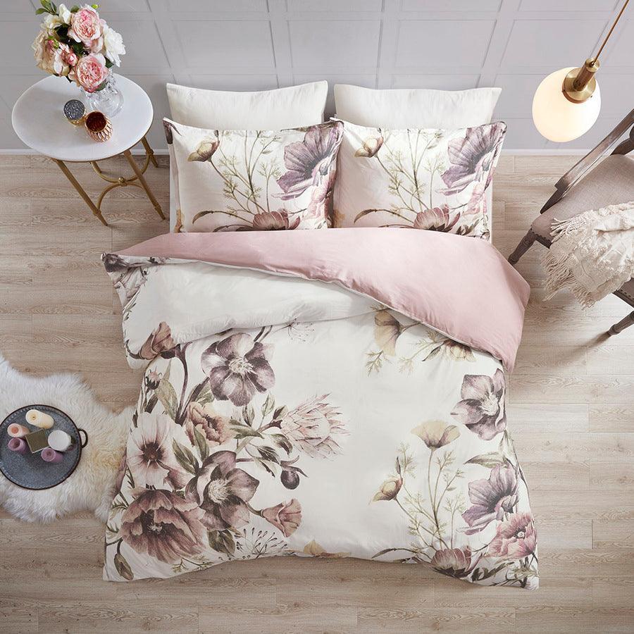 Cassandra Shabby Chic 3 Pc Cotton Printed Duvet Cover Set Full/Queen Blush Olliix.com