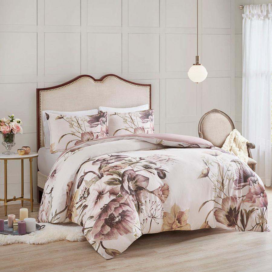 Cassandra Shabby Chic 3 Pc Cotton Printed Duvet Cover Set Full/Queen Blush Olliix.com