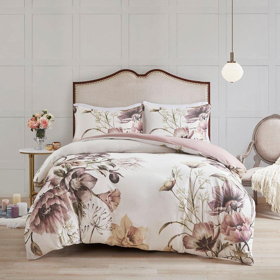 Cassandra Shabby Chic 3 Pc Cotton Printed Duvet Cover Set Full/Queen Blush Olliix.com