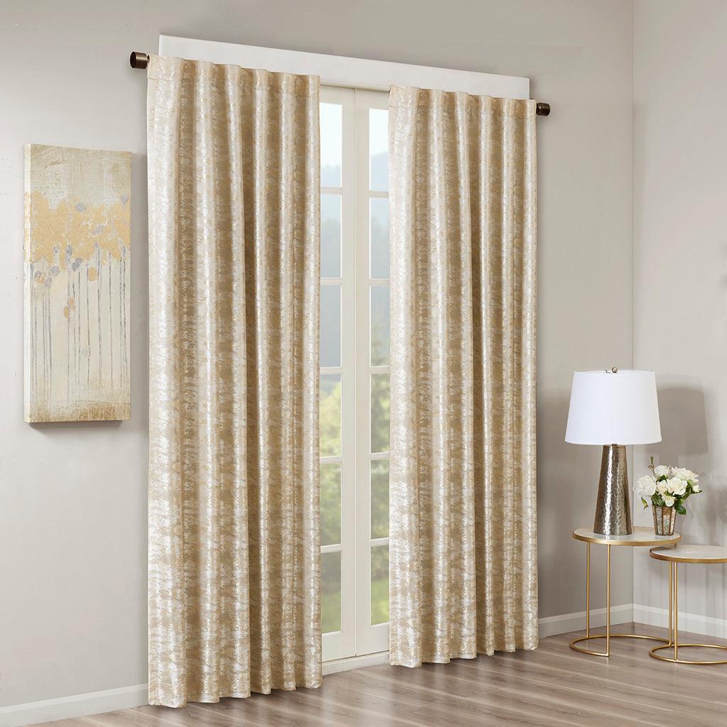 Cassius 108 H Marble Jacquard Total Blackout Rod Pocket/Back Tab Curtain Panel Gold Olliix.com