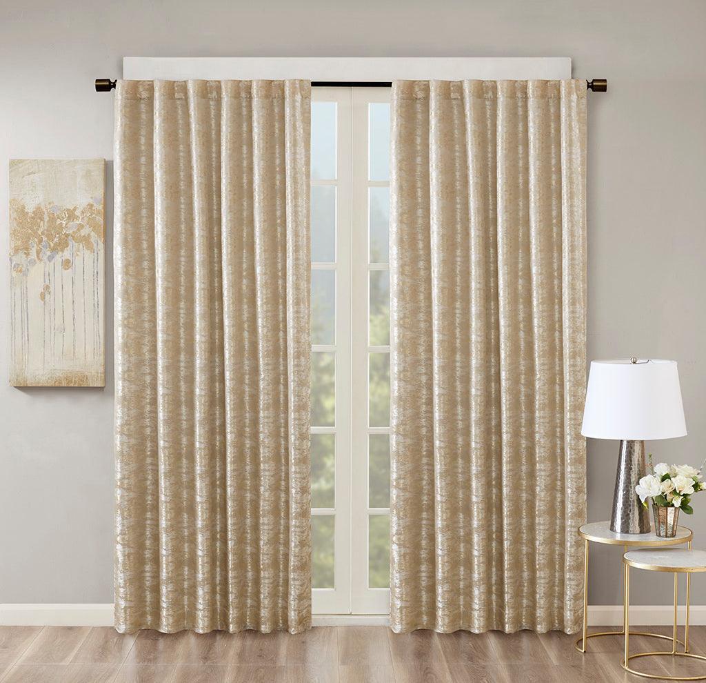 Cassius 108 H Marble Jacquard Total Blackout Rod Pocket/Back Tab Curtain Panel Gold Olliix.com