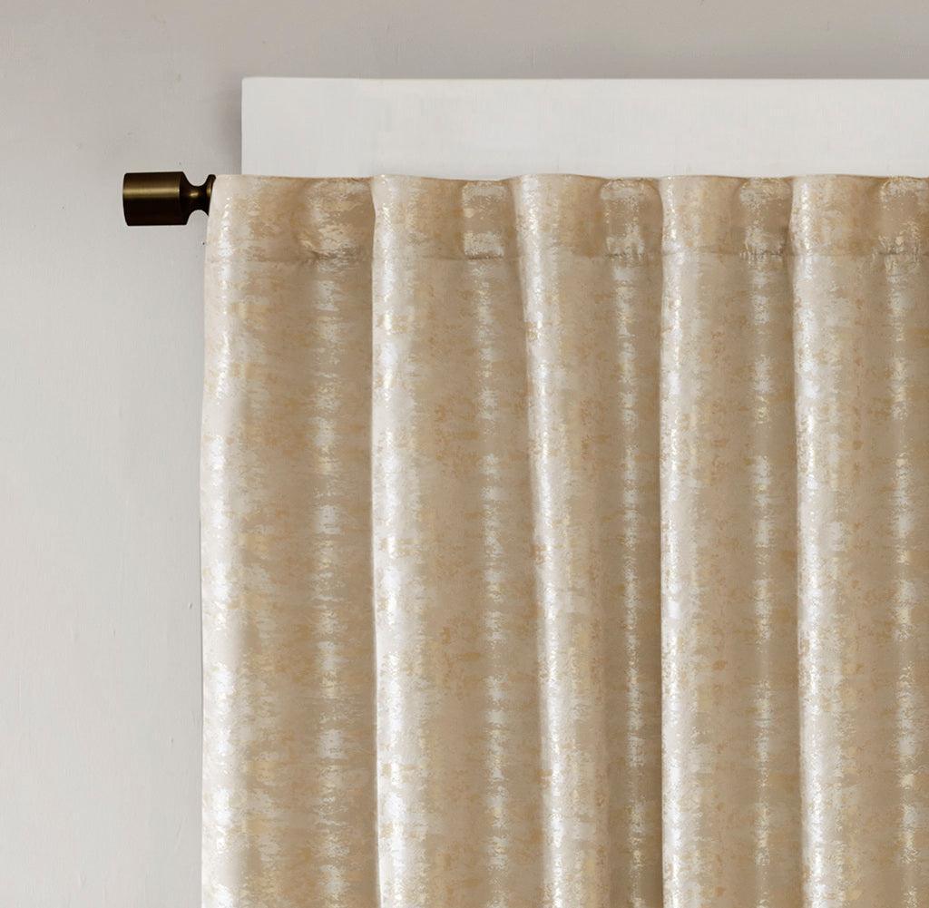 Cassius 108 H Marble Jacquard Total Blackout Rod Pocket/Back Tab Curtain Panel Gold Olliix.com