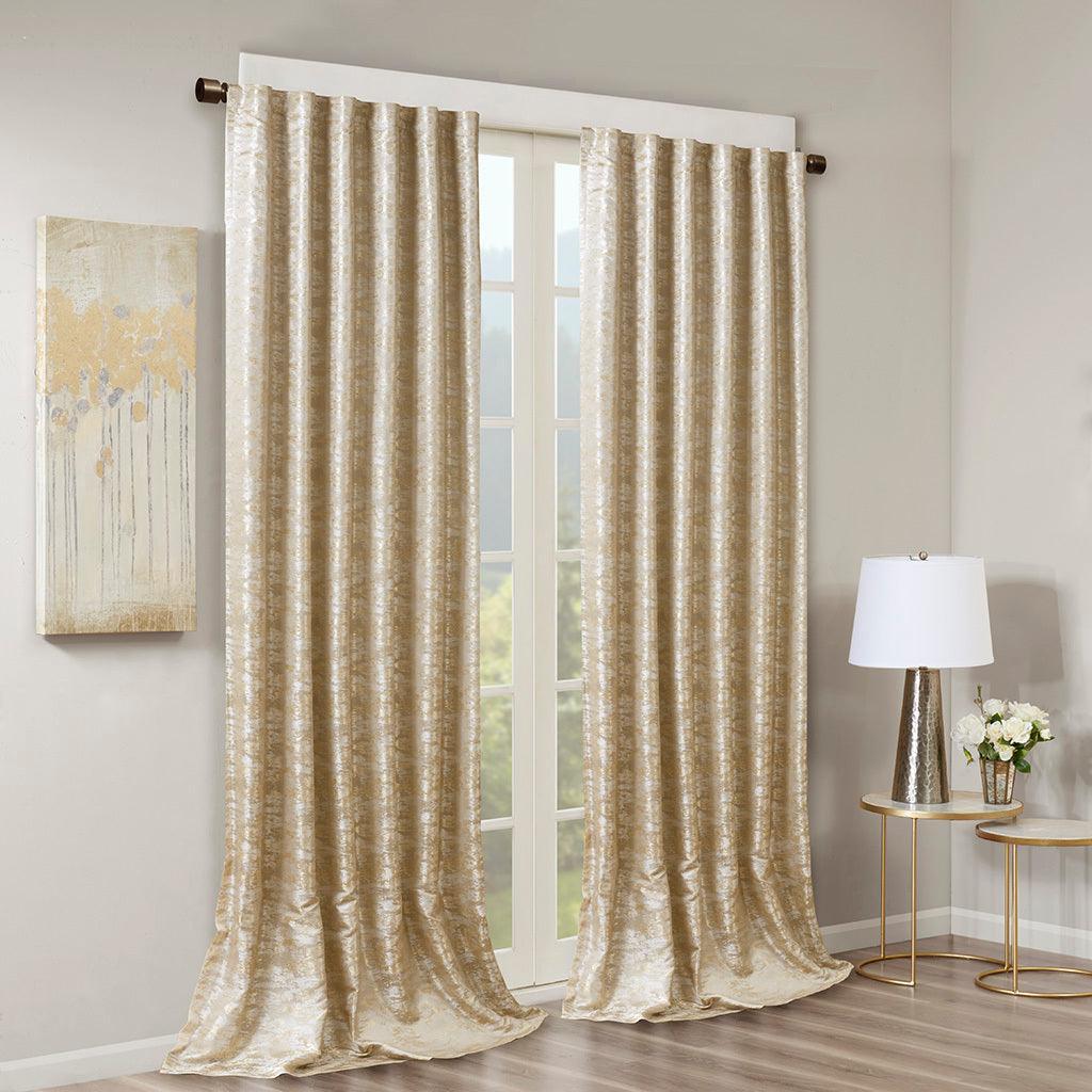 Cassius 108 H Marble Jacquard Total Blackout Rod Pocket/Back Tab Curtain Panel Gold Olliix.com