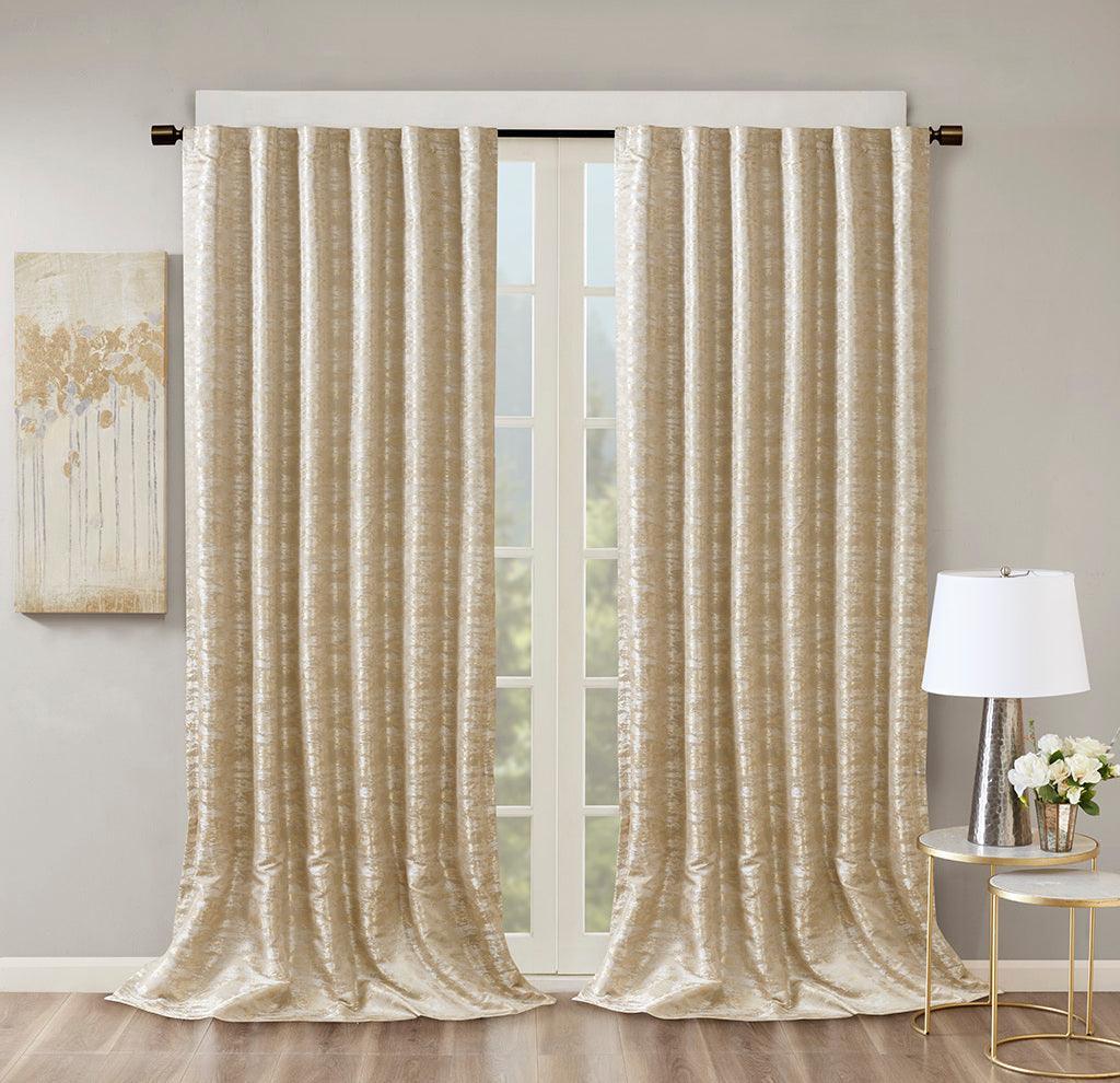 Cassius 108 H Marble Jacquard Total Blackout Rod Pocket/Back Tab Curtain Panel Gold Olliix.com