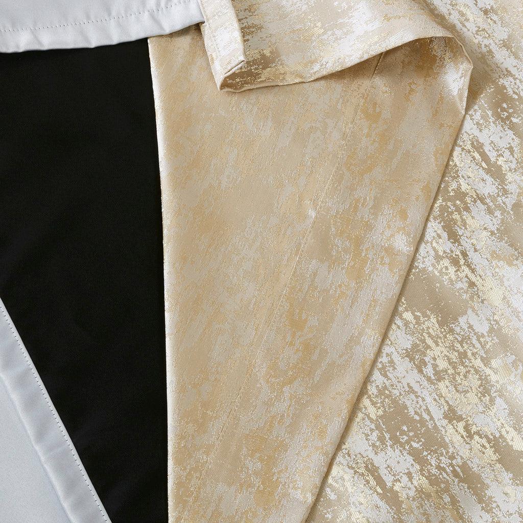 Cassius 108 H Marble Jacquard Total Blackout Rod Pocket/Back Tab Curtain Panel Gold Olliix.com