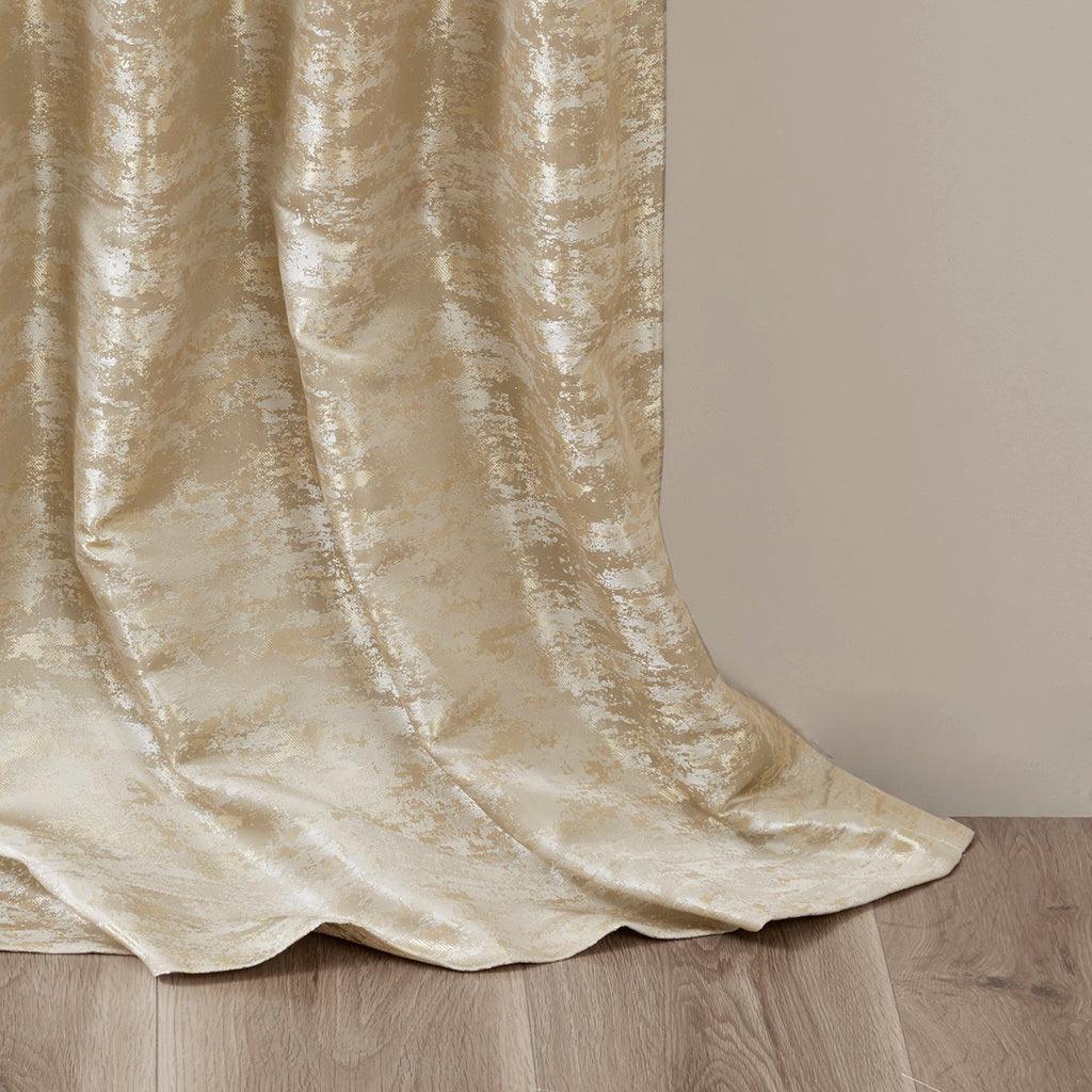 Cassius 84 H Marble Jacquard Total Blackout Rod Pocket/Back Tab Curtain Panel Gold Olliix.com