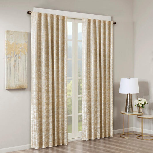 Cassius 95 H Marble Jacquard Total Blackout Rod Pocket/Back Tab Curtain Panel Gold Olliix.com