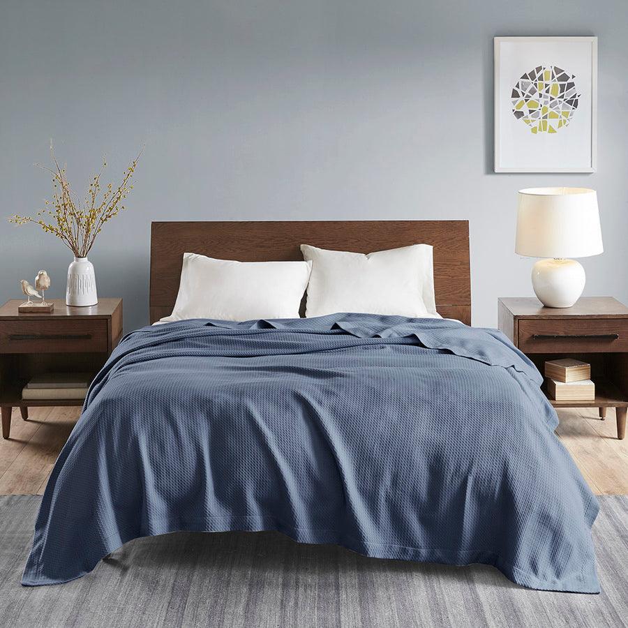 Casual Certified Egyptian Cotton Blanket Full/Queen Blue Olliix.com