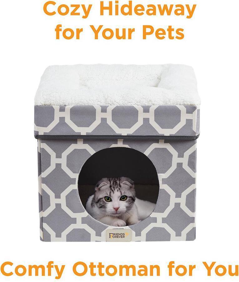 Cat Ottoman Grey|Ivory PET63CH5688P Olliix.com