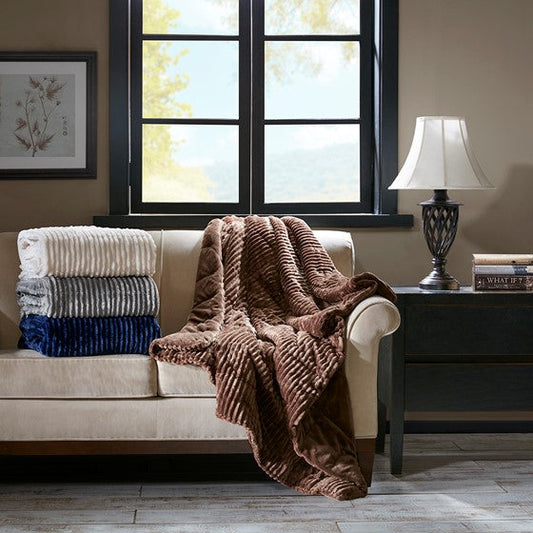 Oversized Plush Down Alternative Filled Throw Brown Olliix.com