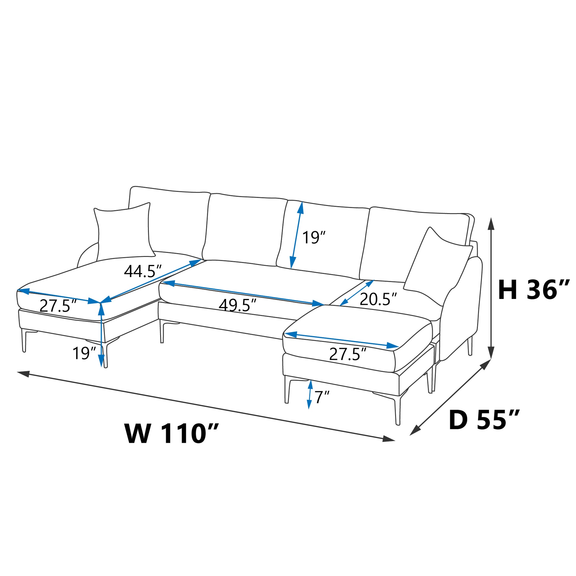 Estella 110'' Wide Reversible Left or Right Chaise of Sectional Sofa U-Shape Convertible Sofa Couch 4-Seat Couch with Chaise Lounge Upholstered for Living Room, Apartment, Office, Beige Polyester Blend House to Home Furnishings LLC