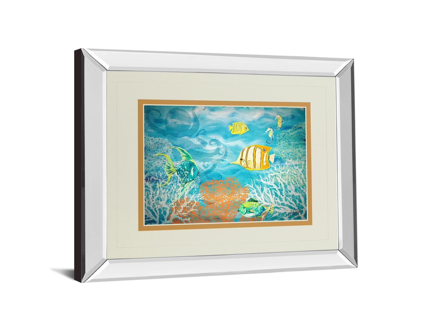 Under The Sea By Julie Derice - Mirror Framed Print Wall Art - Blue Classy Art