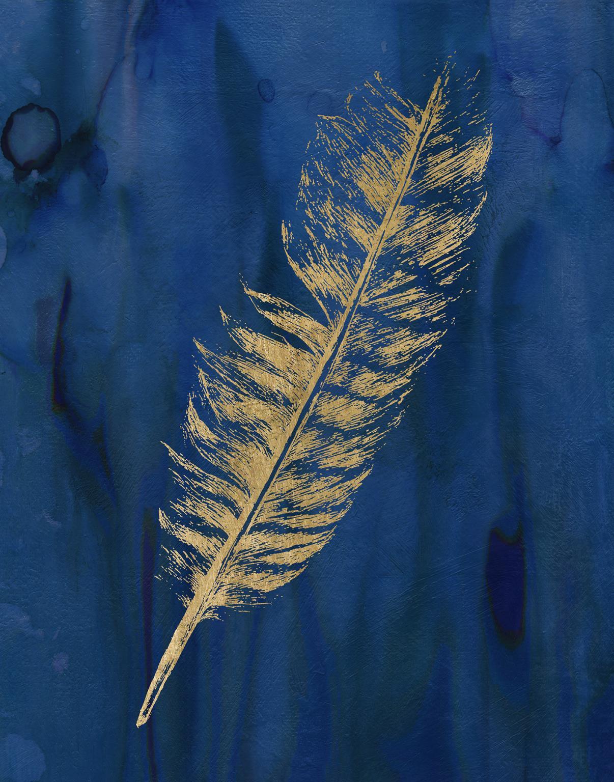 Golden Feather I By Carol Robinson - Blue Classy Art