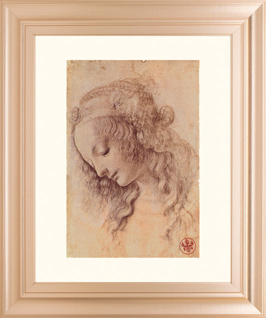 Testa Di Donna Di Profilo By Leonardo Da Vinci - Framed Print Wall Art - Pearl Silver Classy Art