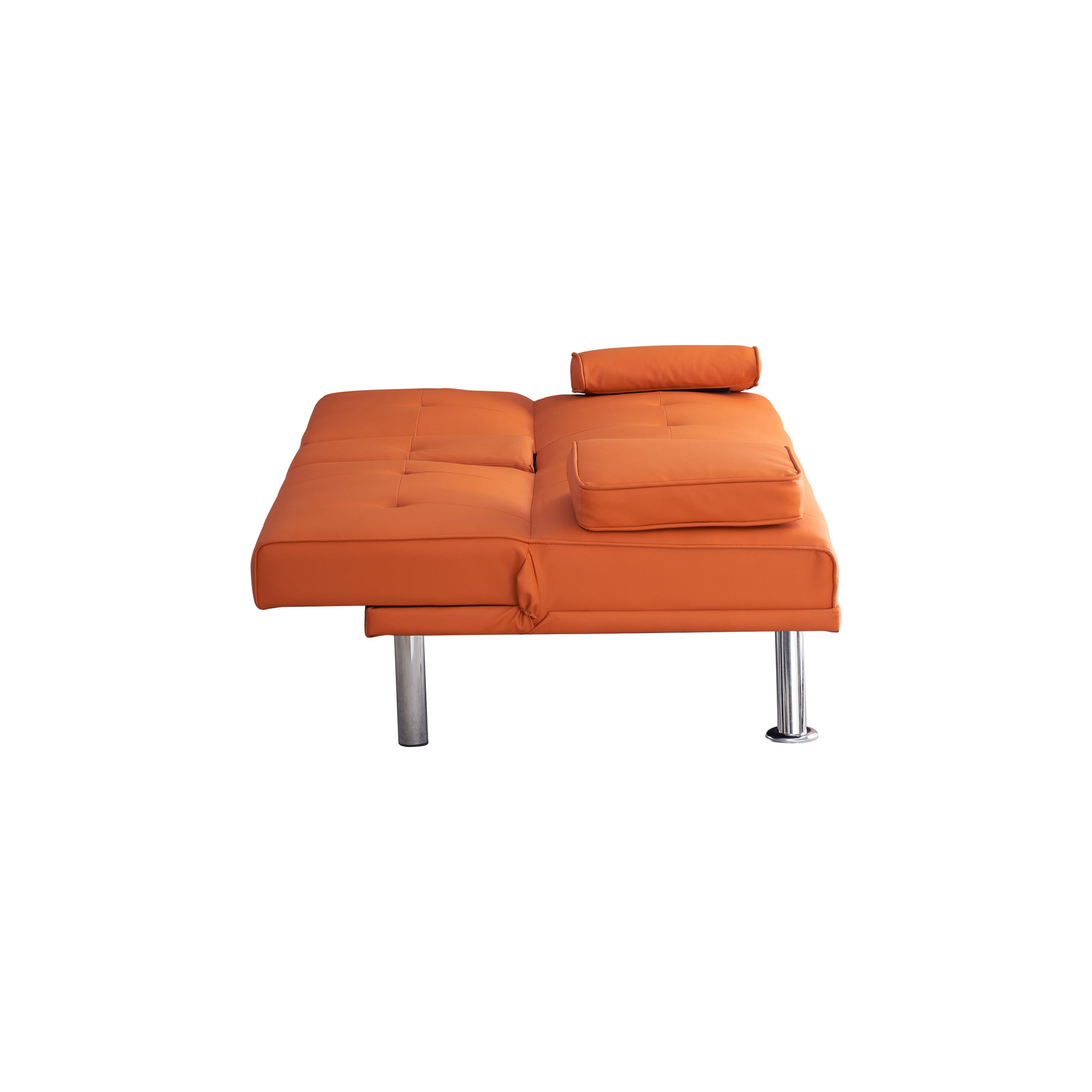 67" Orange Leather Multifunctional Double Folding Sofa Bed for Office with Coffee Table House to Home Furnishings LLC