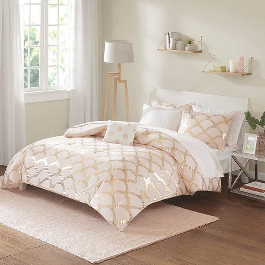 Metallic Comforter Set with Bed Sheets Blush Olliix.com