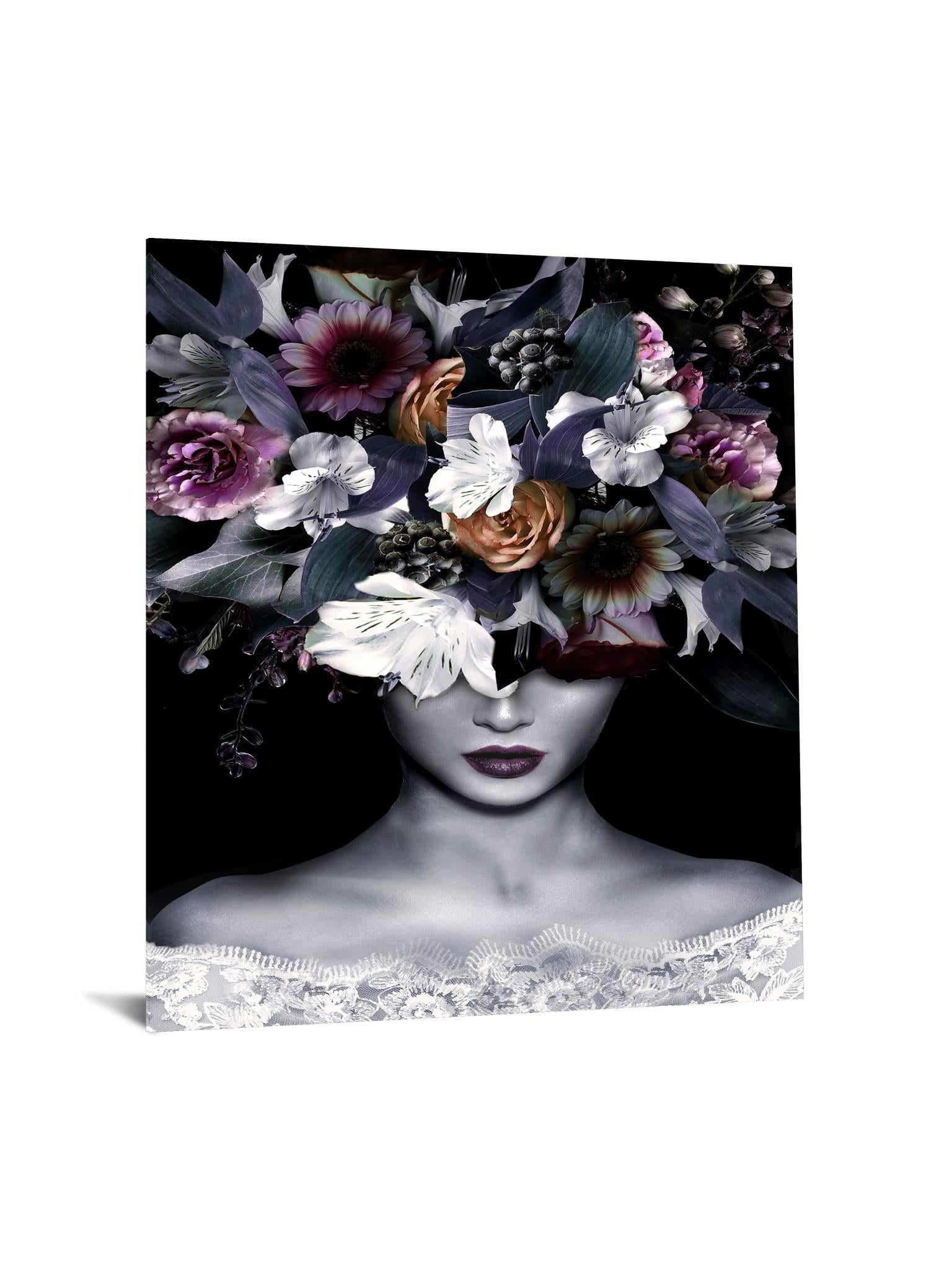 Temp Glass With Foil - Floral Lady Front - Dark Gray Classy Art