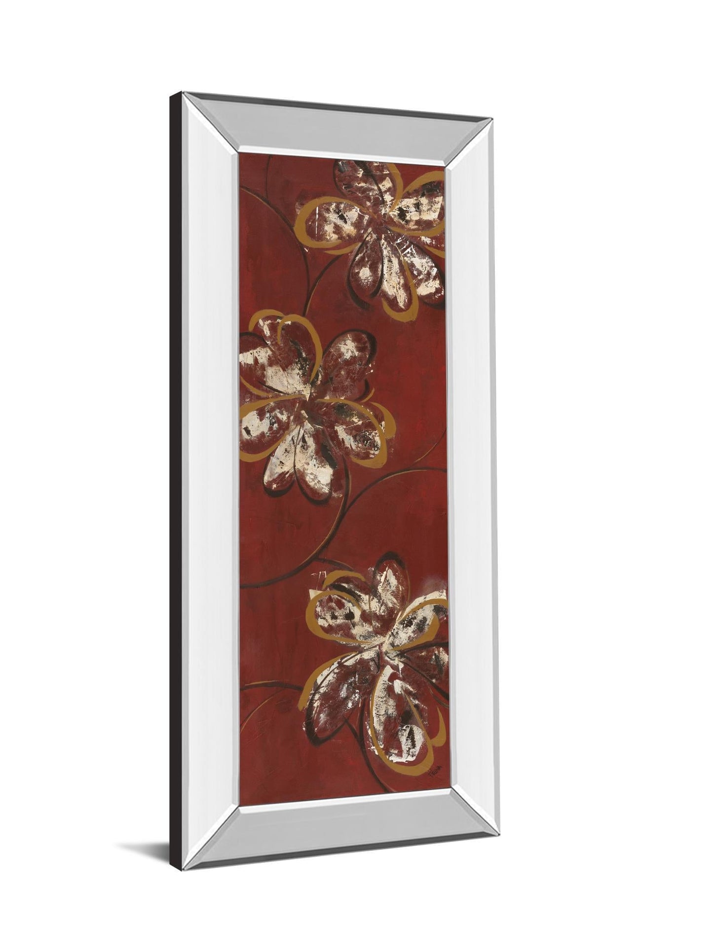 Flowers Dancing Il By Katrina Craven - Mirror Framed Print Wall Art - Red Classy Art