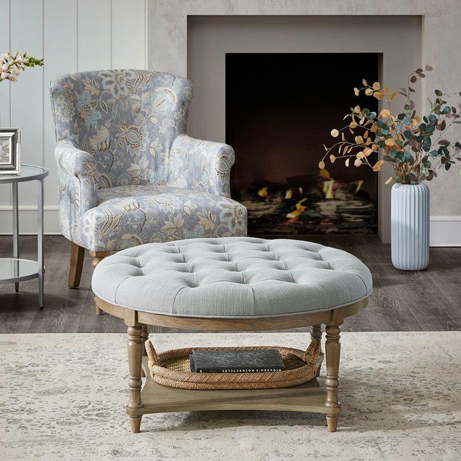 Cedric Farm House Accent Ottoman 36"Diametare x 19"H Gray Olliix.com