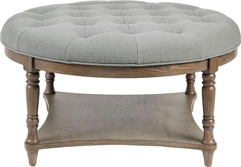 Cedric Farm House Accent Ottoman 36"Diametare x 19"H Gray Olliix.com