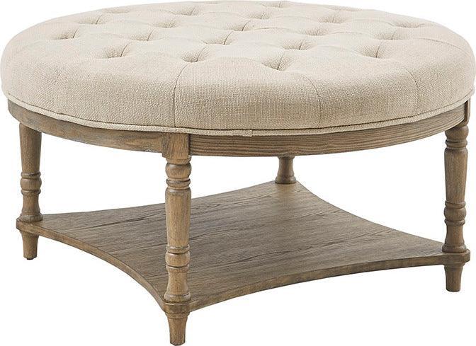 Cedric Transitional Accent Ottoman 36"Dia x 19"H Cream Olliix.com