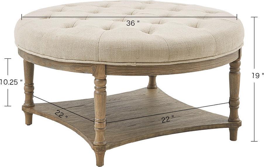 Cedric Transitional Accent Ottoman 36"Dia x 19"H Cream Olliix.com