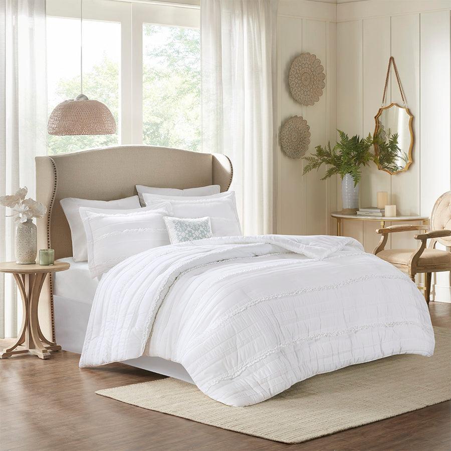 Celeste 5 Piece Comforter Set White Queen Olliix.com