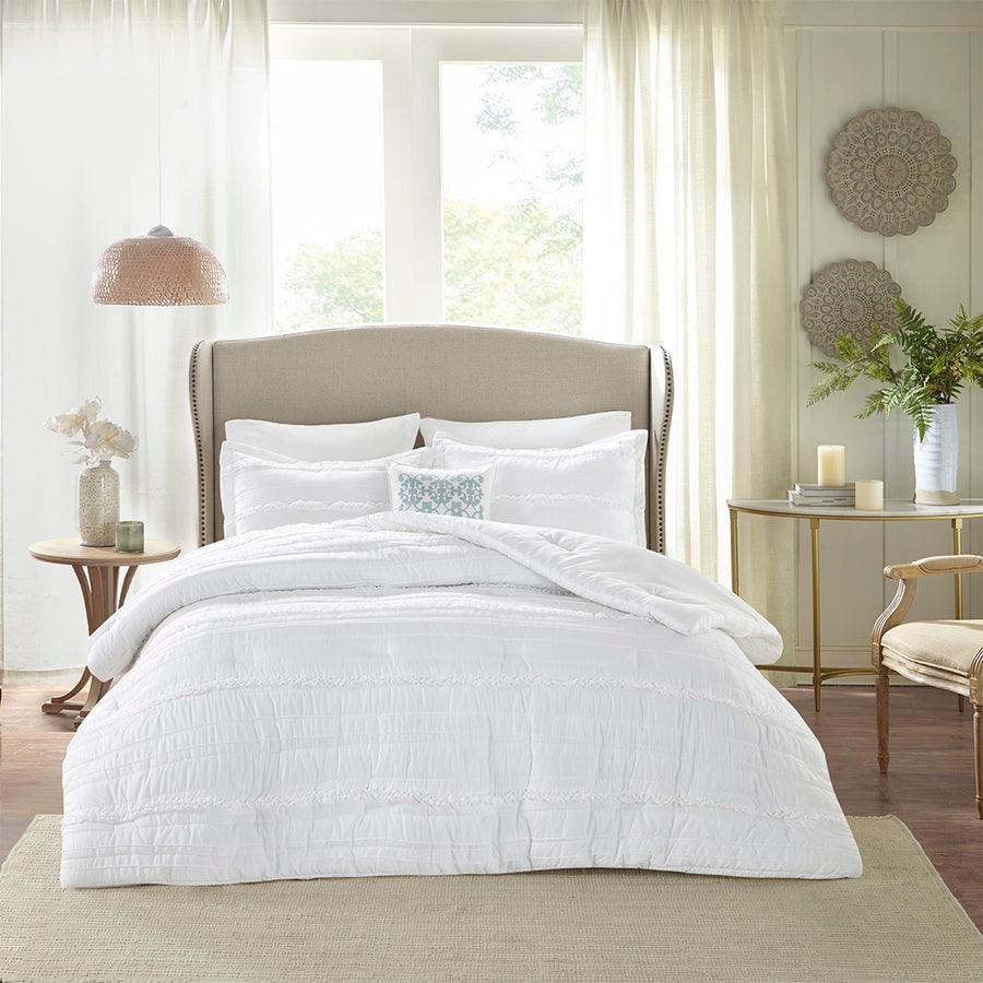 Celeste 5 Piece Comforter Set White Queen Olliix.com