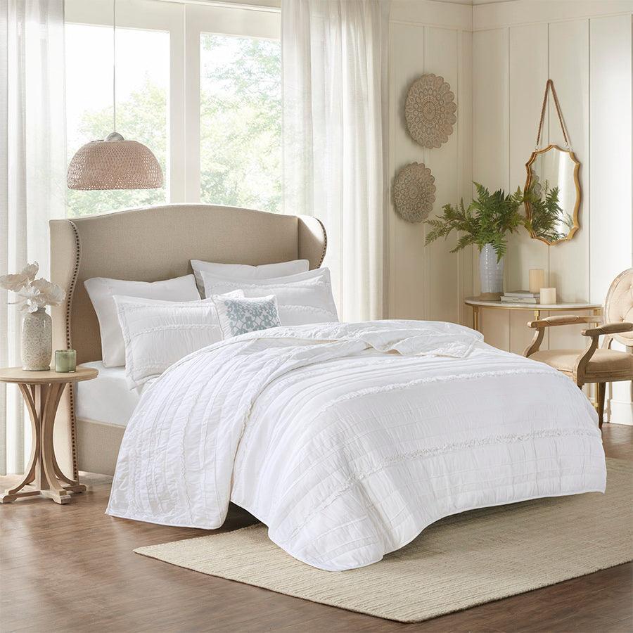 Celeste King/California King 4 Piece Reversible Coverlet Set White Olliix.com