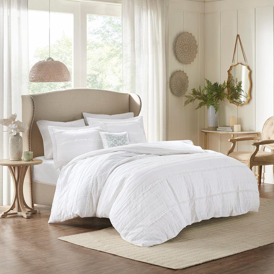 Celeste Shabby Chic 4 Pc 2-in-1 Duvet Set Full/Queen White Olliix.com