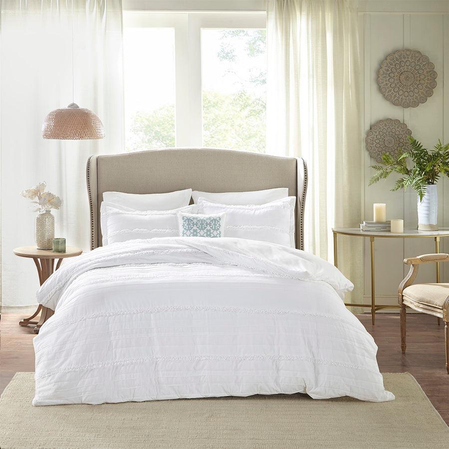 Celeste Shabby Chic 4 Pc 2-in-1 Duvet Set Full/Queen White Olliix.com