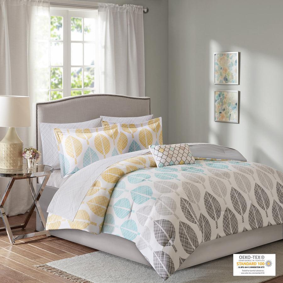 Central California King Park Casual Complete Comforter and Cotton Sheet Set Yellow & Aqua Olliix.com